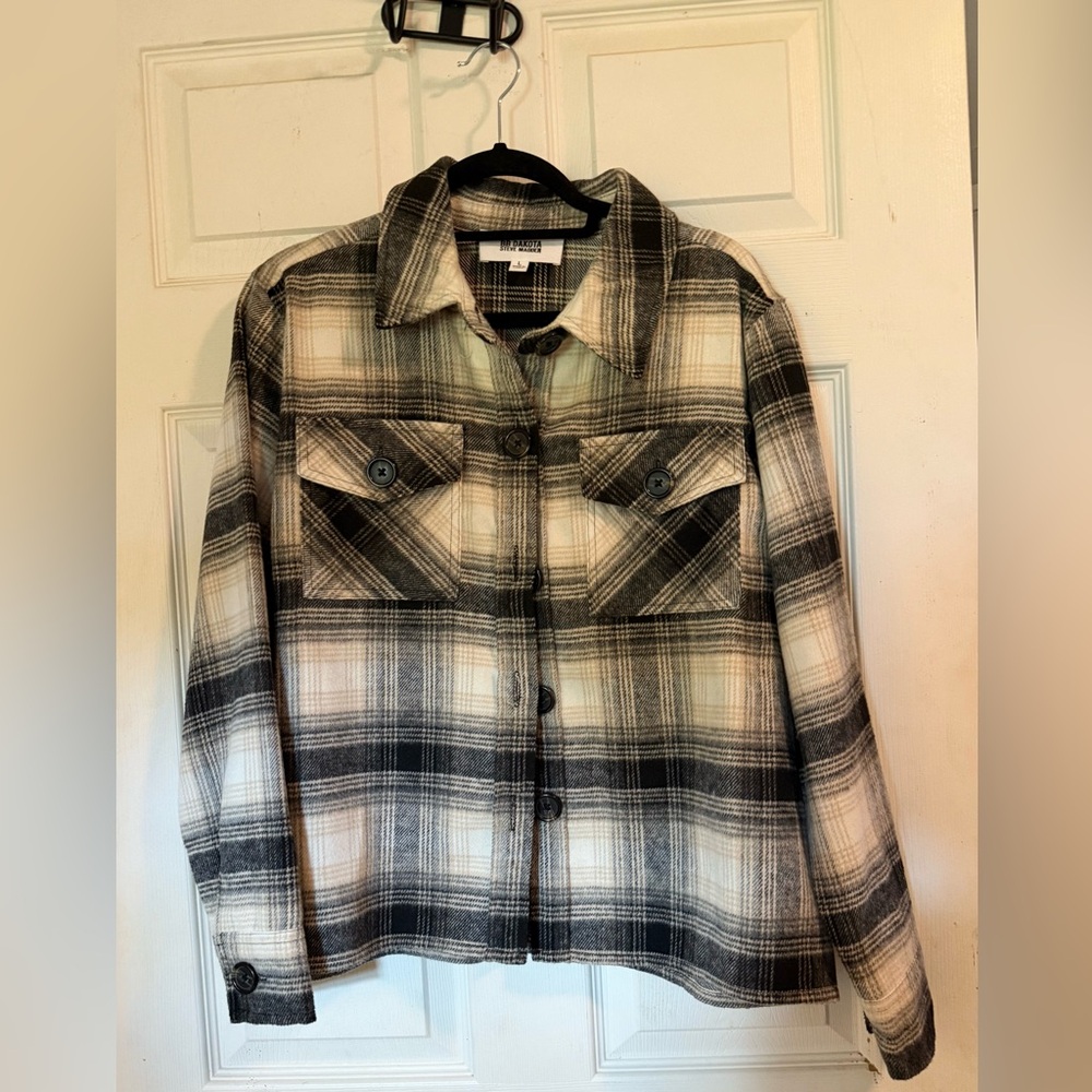 BB Dakota Cream and Black Plaid Utility Jacket